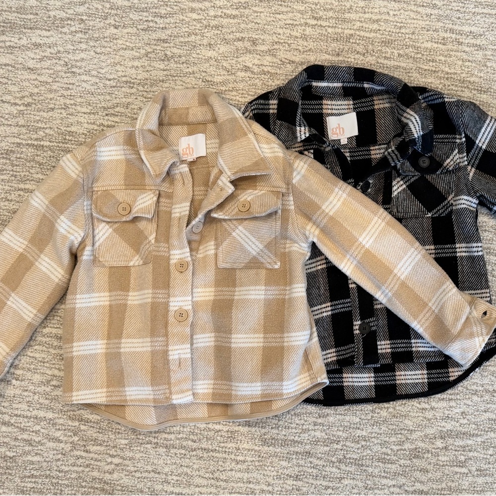 GB Girls Tan and Black Plaid Button Down Shirts